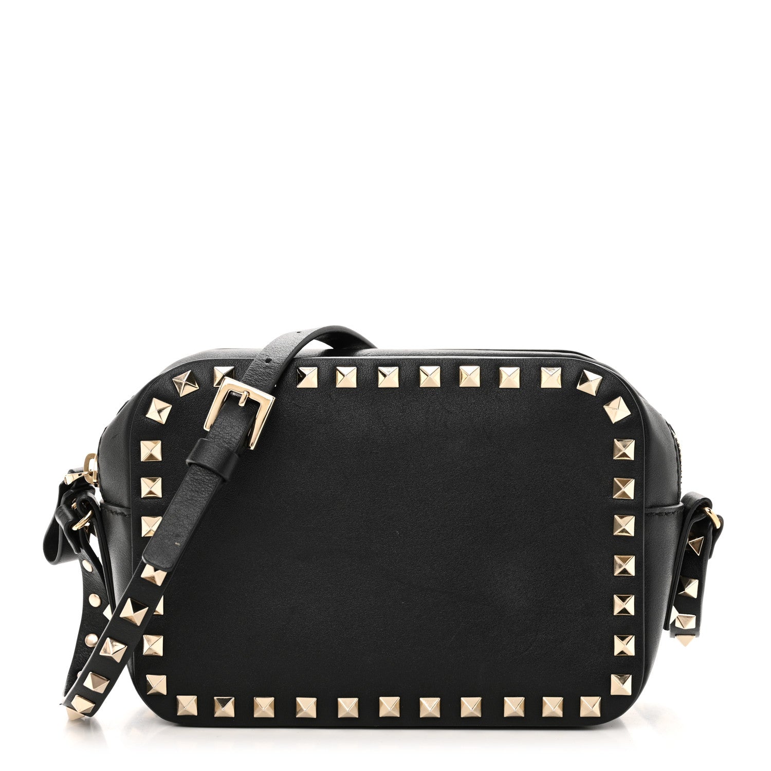 Calfskin Rockstud Camera Crossbody Bag Black