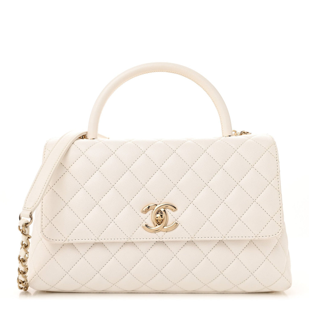 Caviar Quilted Small Coco Handle Flap White