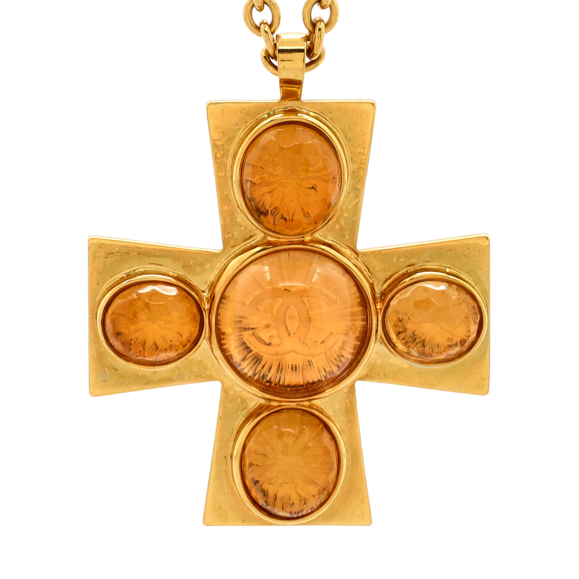 CC Reversible Cross Pendant Necklace Metal with Crystals and Gripoix