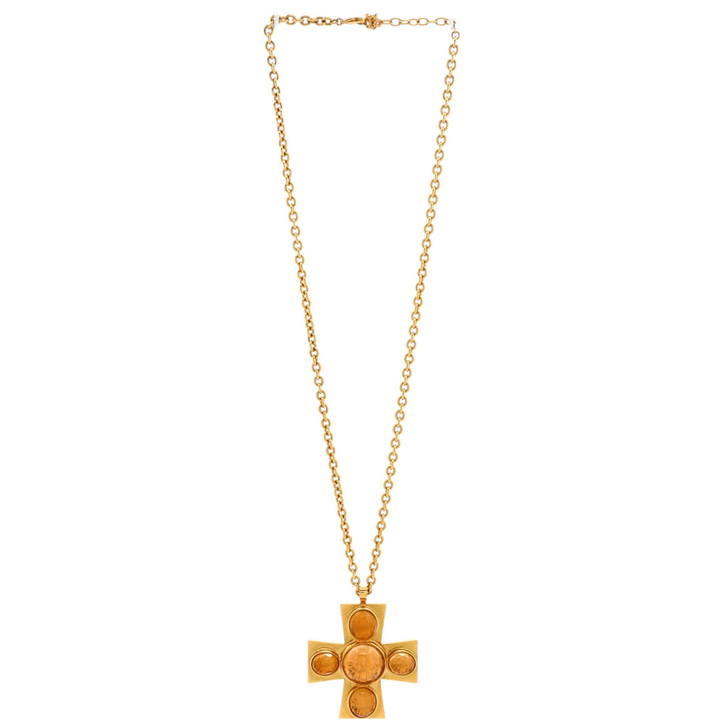CC Reversible Cross Pendant Necklace Metal with Crystals and Gripoix