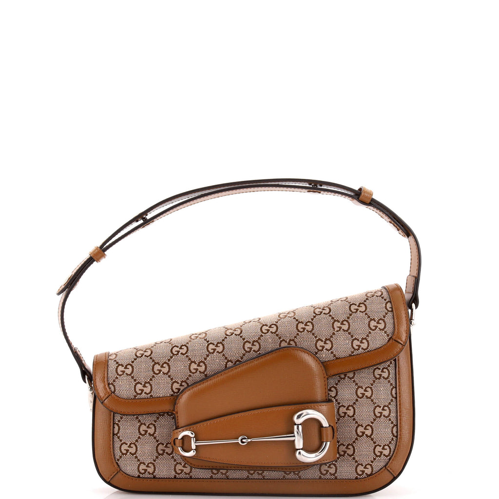 Horsebit 1955 Asymmetric Shoulder Bag GG Canvas with Leather Small
