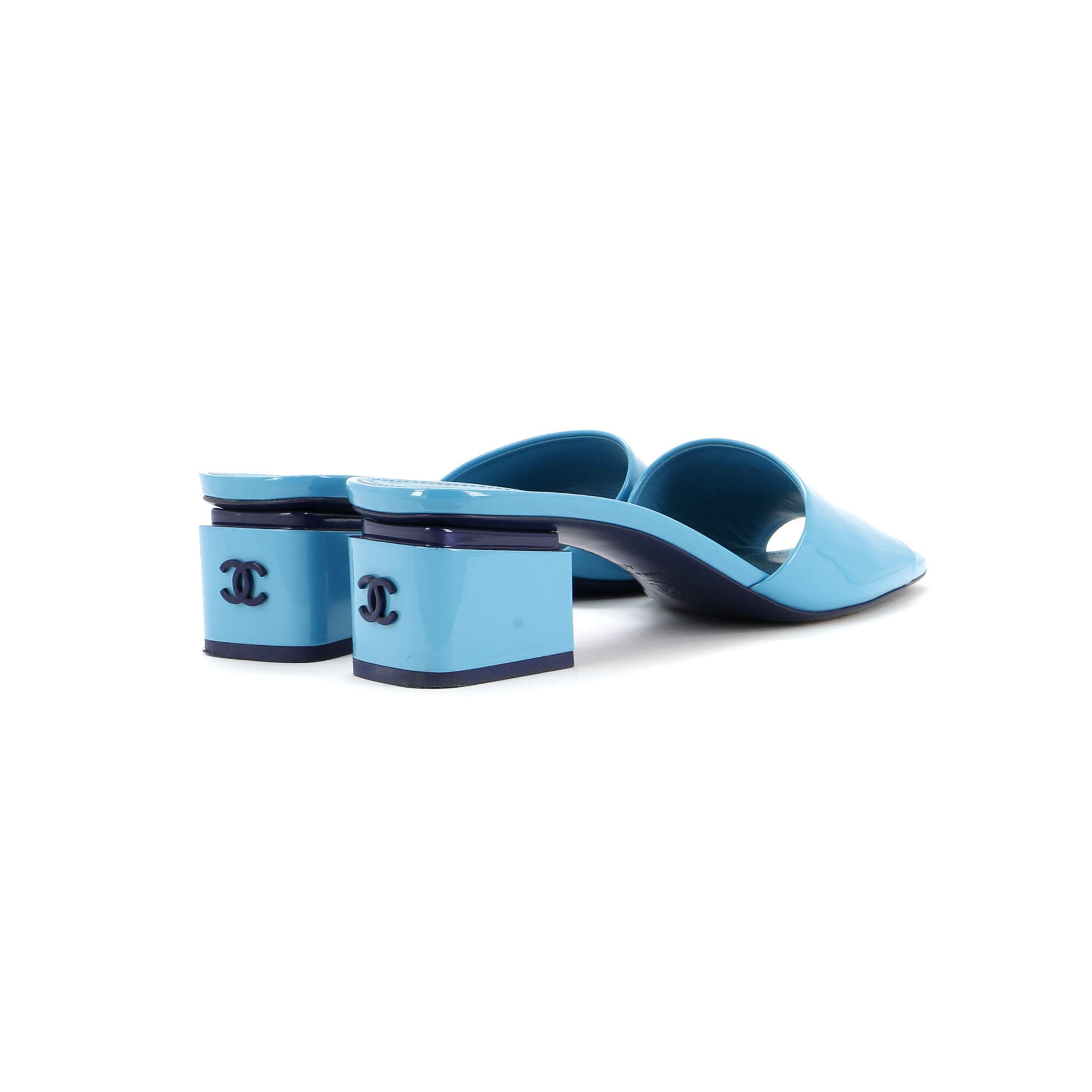 Women's CC Block Heeled Mule Sandals Patent