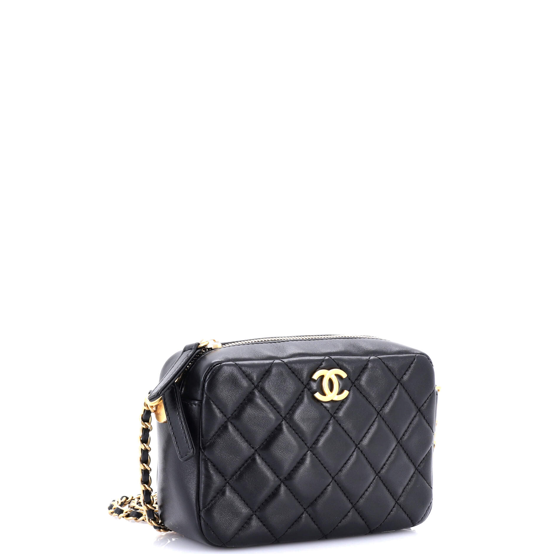 Pearl Crush Zip Around Vanity Case with Chain Quilted Lambskin Mini
