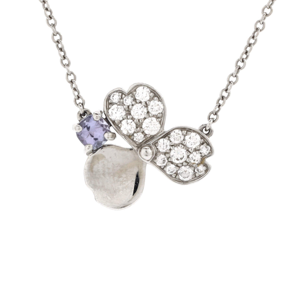 Paper Flowers Pendant Necklace Platinum with Diamonds and Tanzanites