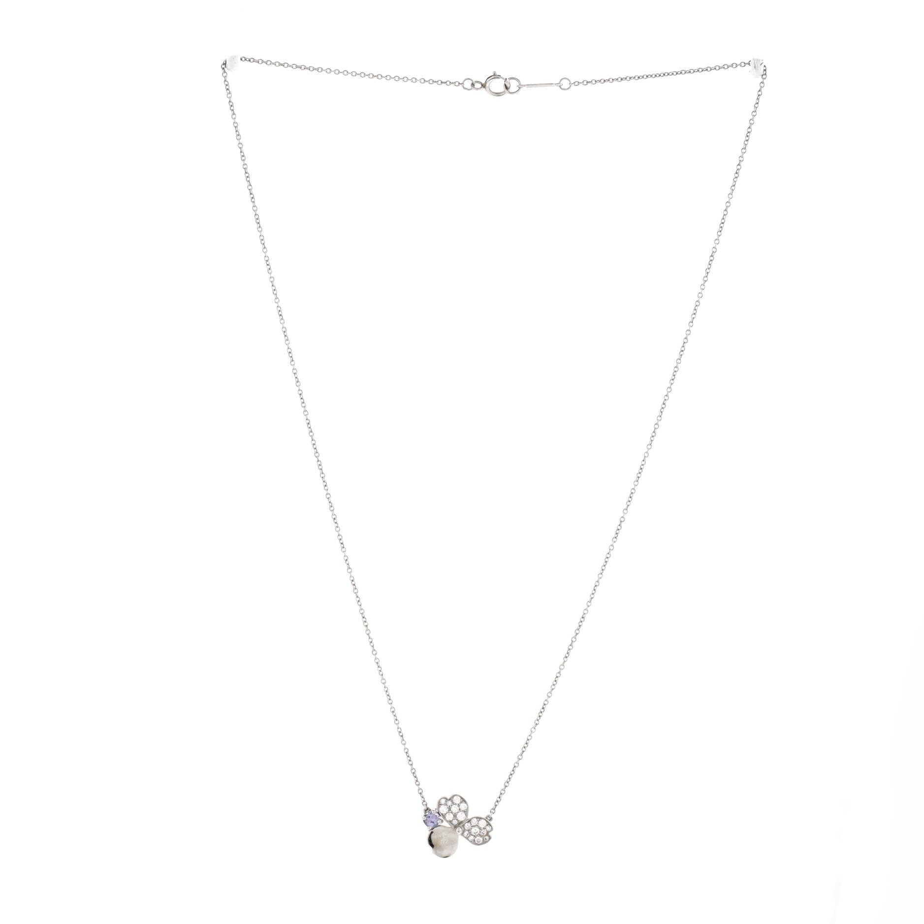 Paper Flowers Pendant Necklace Platinum with Diamonds and Tanzanites