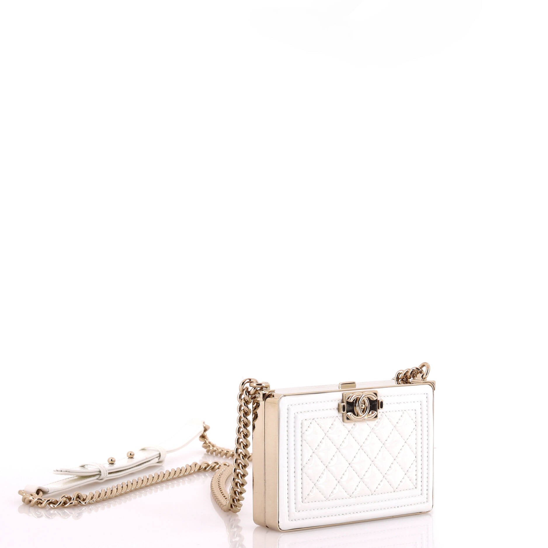 Boy Chain Box Minaudiere Quilted Patent