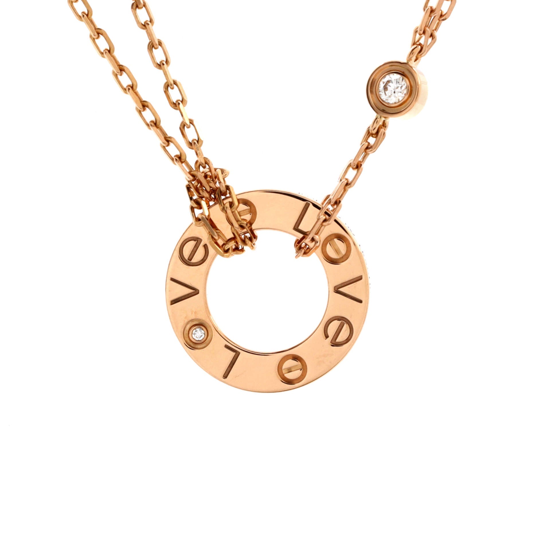 2 Diamonds Love Pendant Necklace 18K Rose Gold and Diamonds