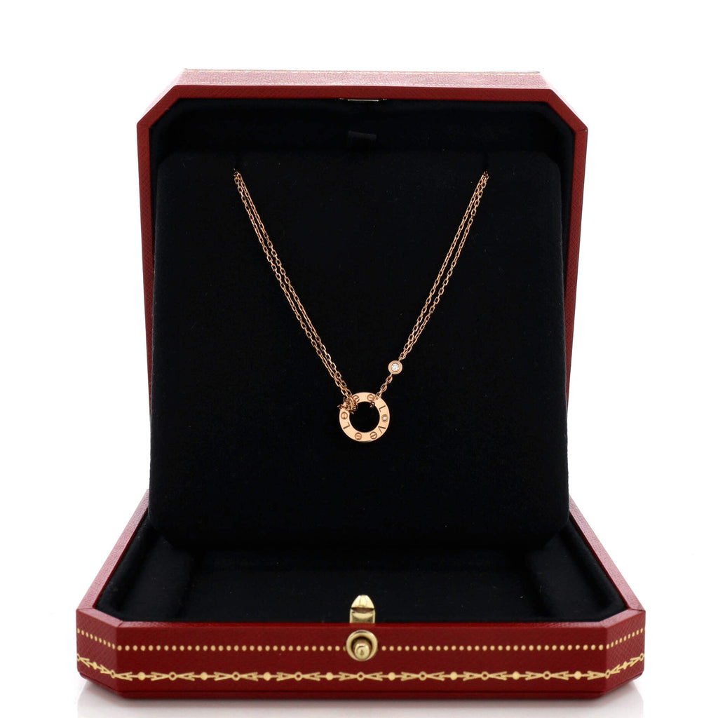 2 Diamonds Love Pendant Necklace 18K Rose Gold and Diamonds