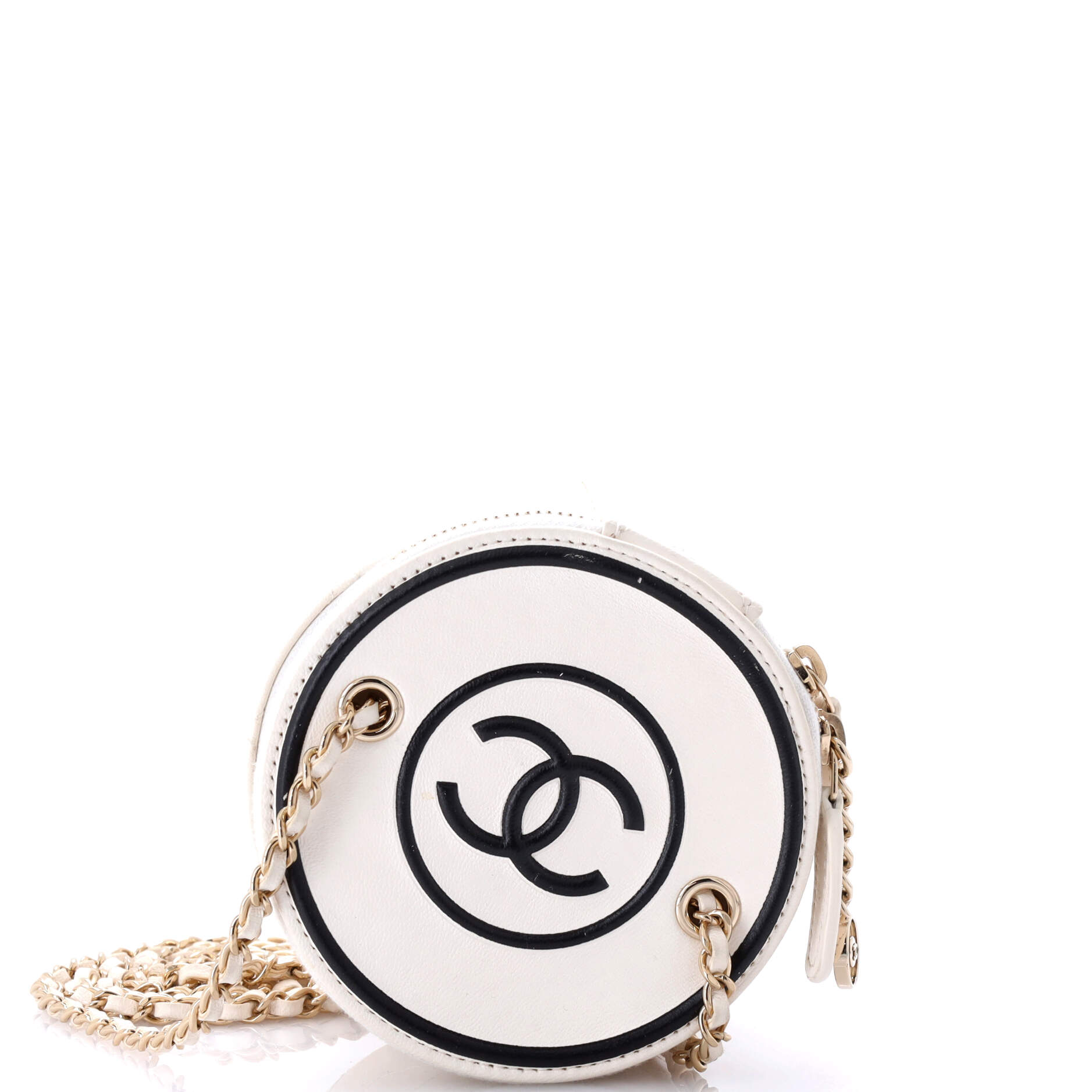 CC Round Vanity Case with Chain Quilted Lambskin Mini