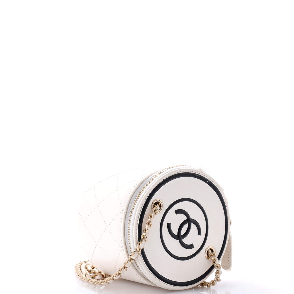 CC Round Vanity Case with Chain Quilted Lambskin Mini