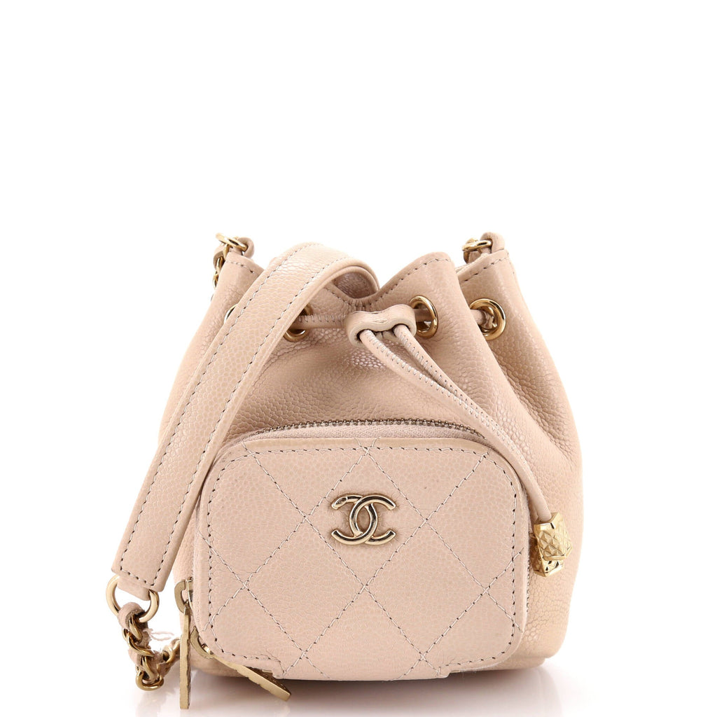 Business Affinity Drawstring Bucket Bag Quilted Caviar Mini