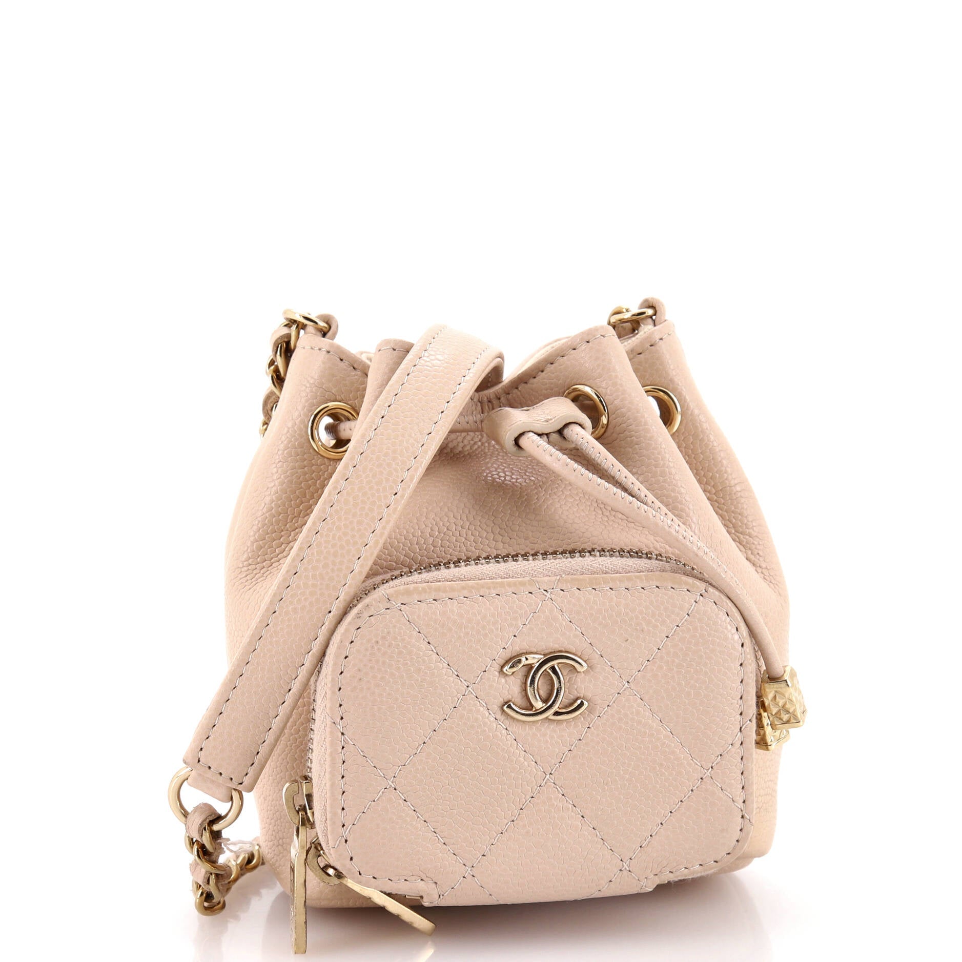 Business Affinity Drawstring Bucket Bag Quilted Caviar Mini
