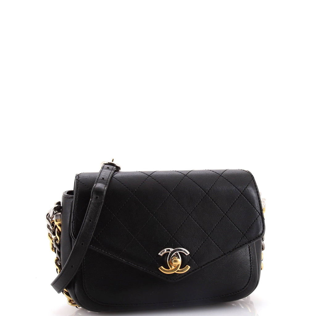 Two Tone Envelope Flap Bag Quilted Calfskin Medium