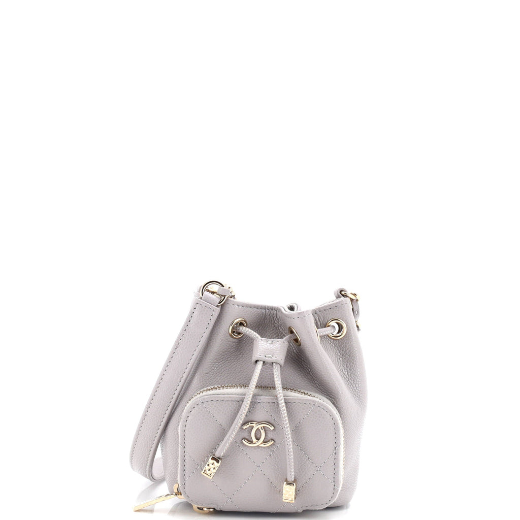 Business Affinity Drawstring Bucket Bag Quilted Caviar Mini