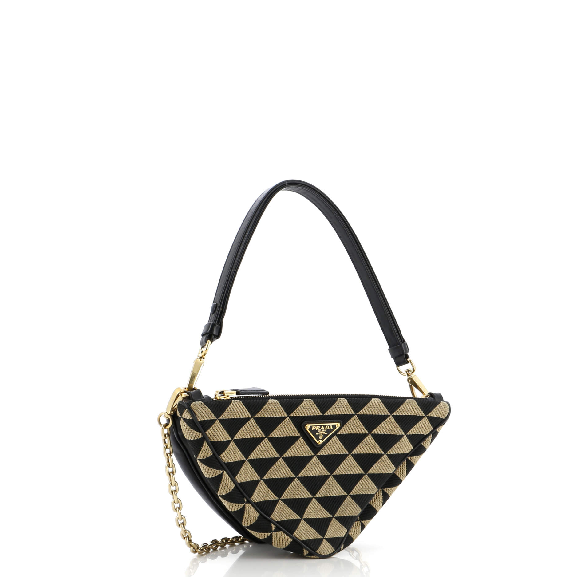 Double Symbole Triangle Bag Leather and Jacquard Mini