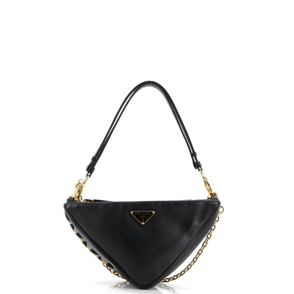 Double Symbole Triangle Bag Leather and Jacquard Mini