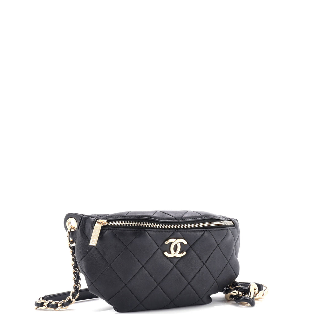 Resin Elegant Chain Belt Bag Quilted Lambskin