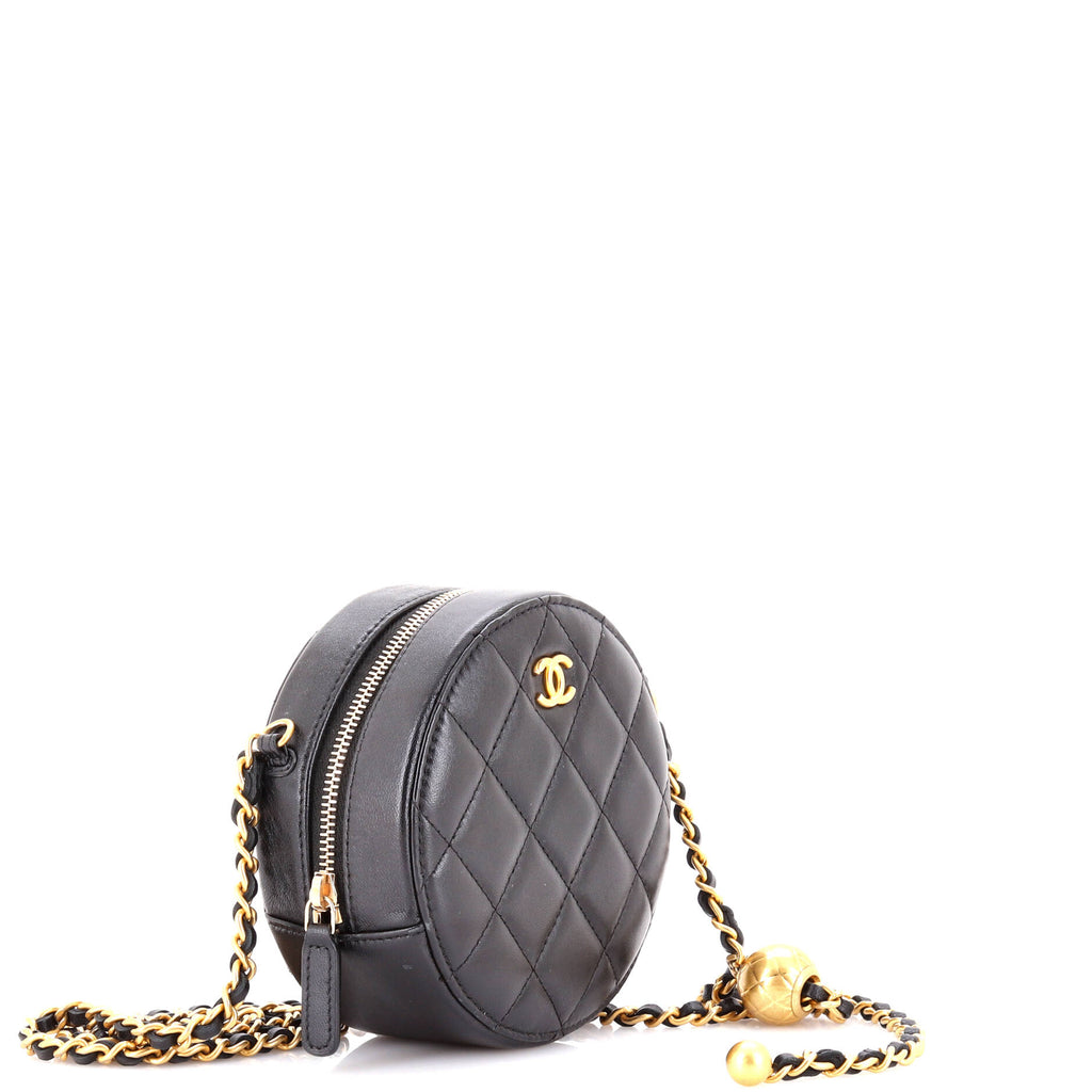 Pearl Crush Round Clutch with Chain Quilted Lambskin