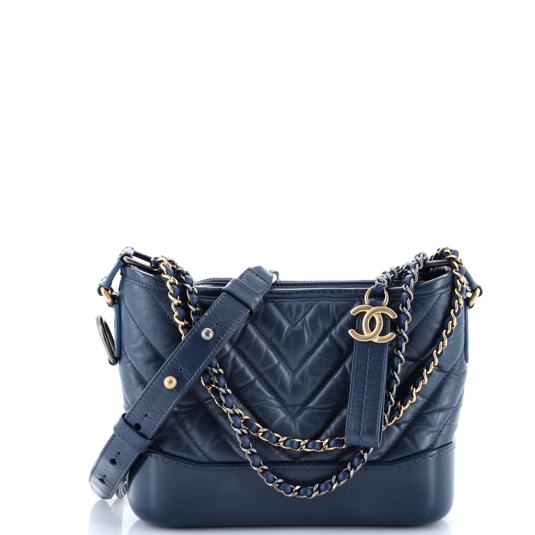 Gabrielle Hobo Chevron Aged Calfskin Small