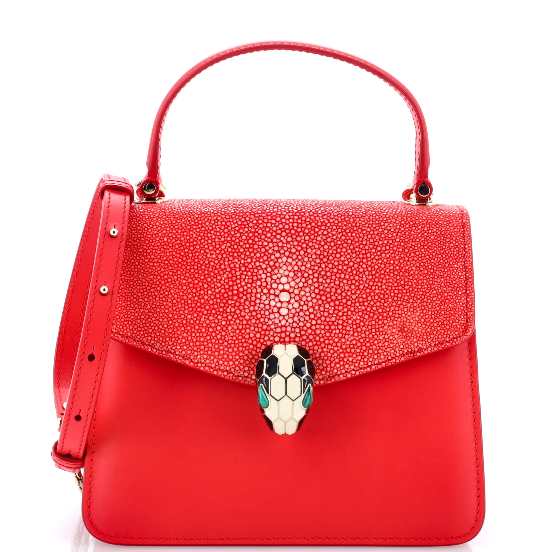 Serpenti Forever Top Handle Bag Leather and Stingray Small