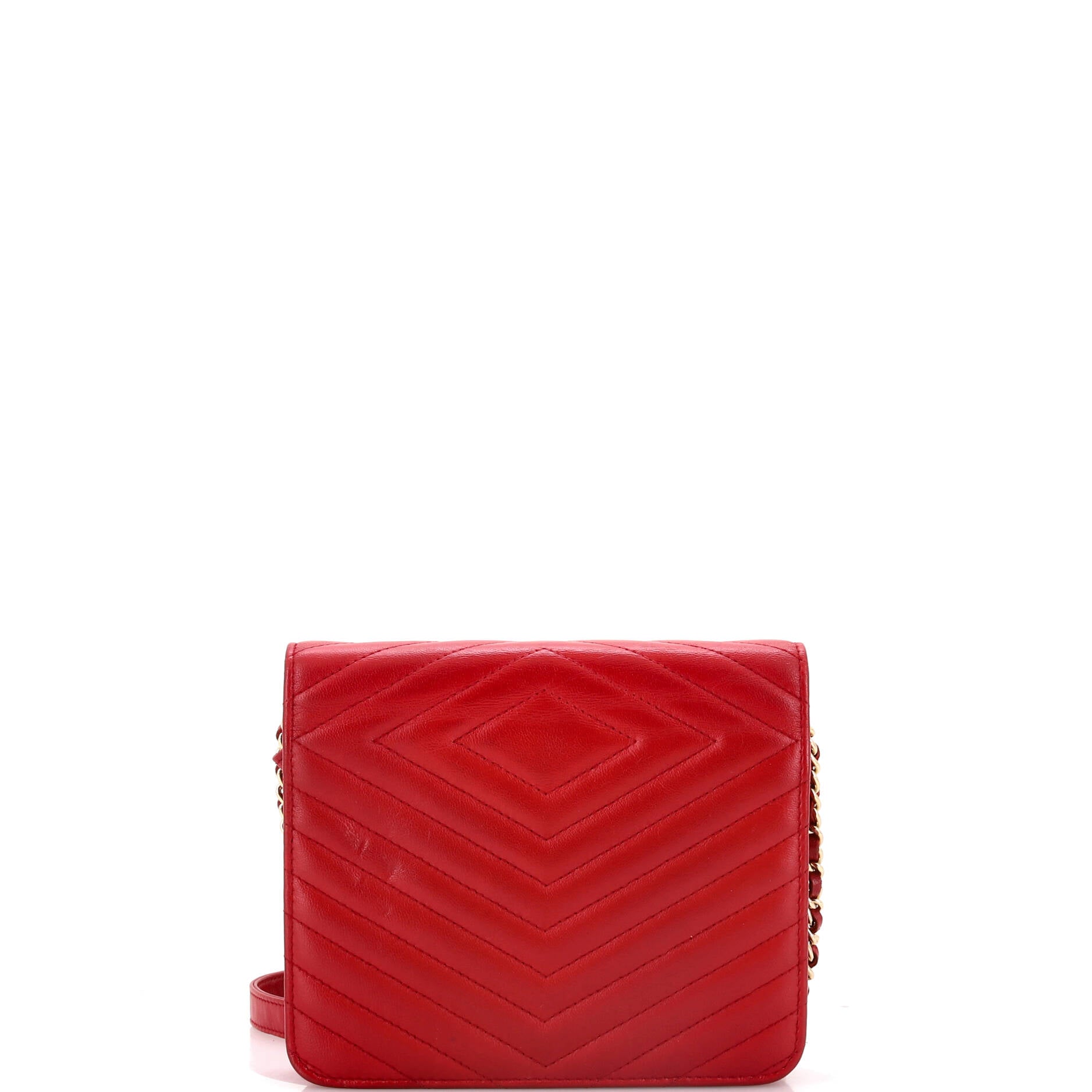 Square Wallet on Chain Chevron Calfskin