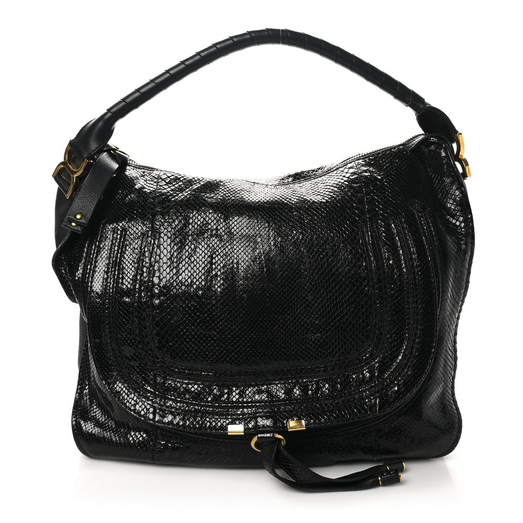 Snakeskin Large Marcie Hobo Black