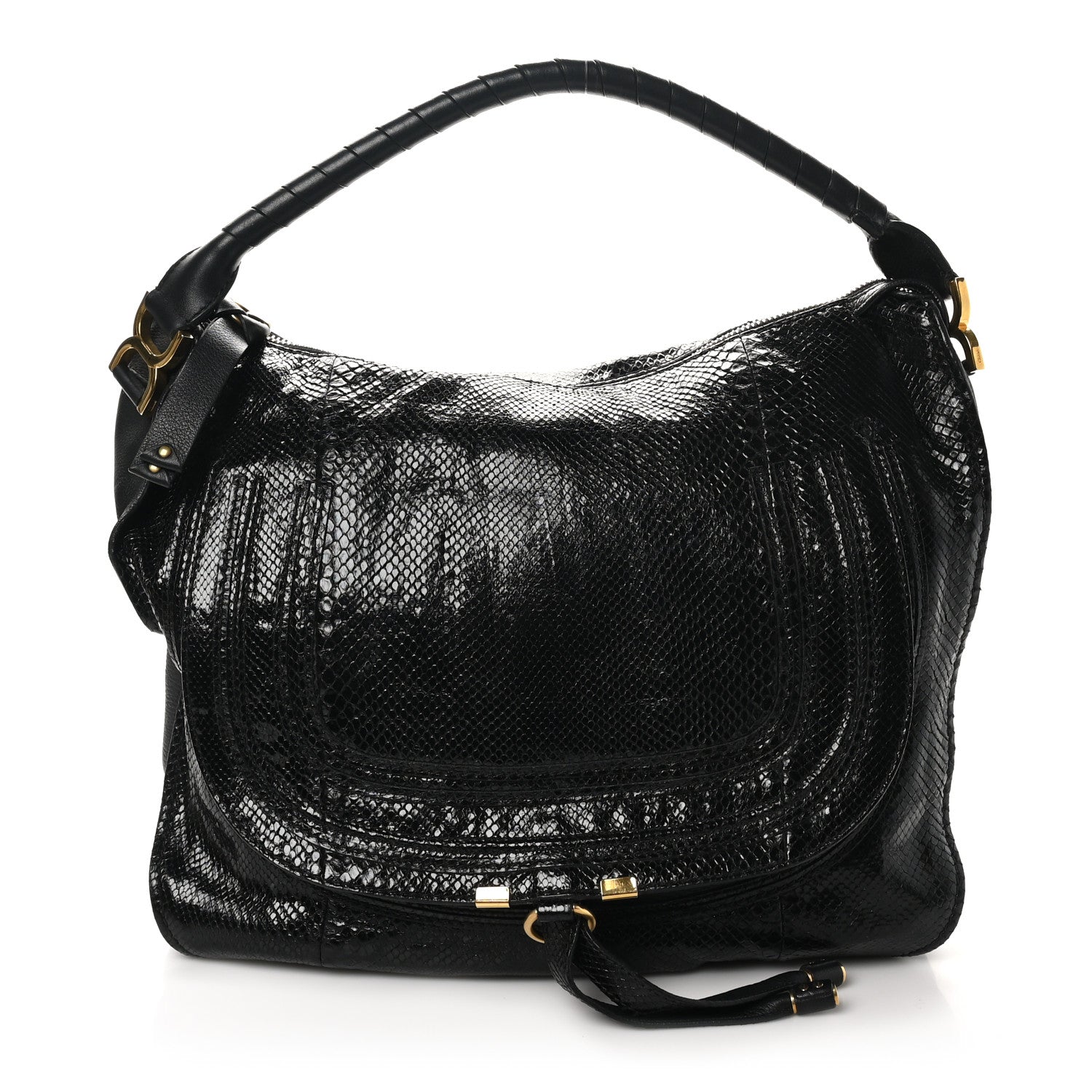 Snakeskin Large Marcie Hobo Black