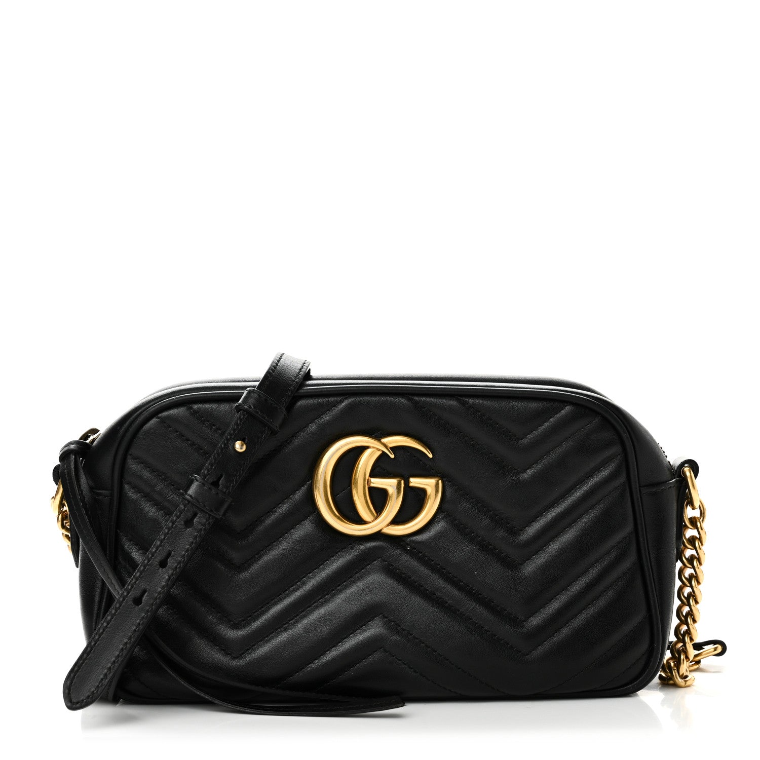 Calfskin Matelasse Small GG Marmont Chain Shoulder Bag Black