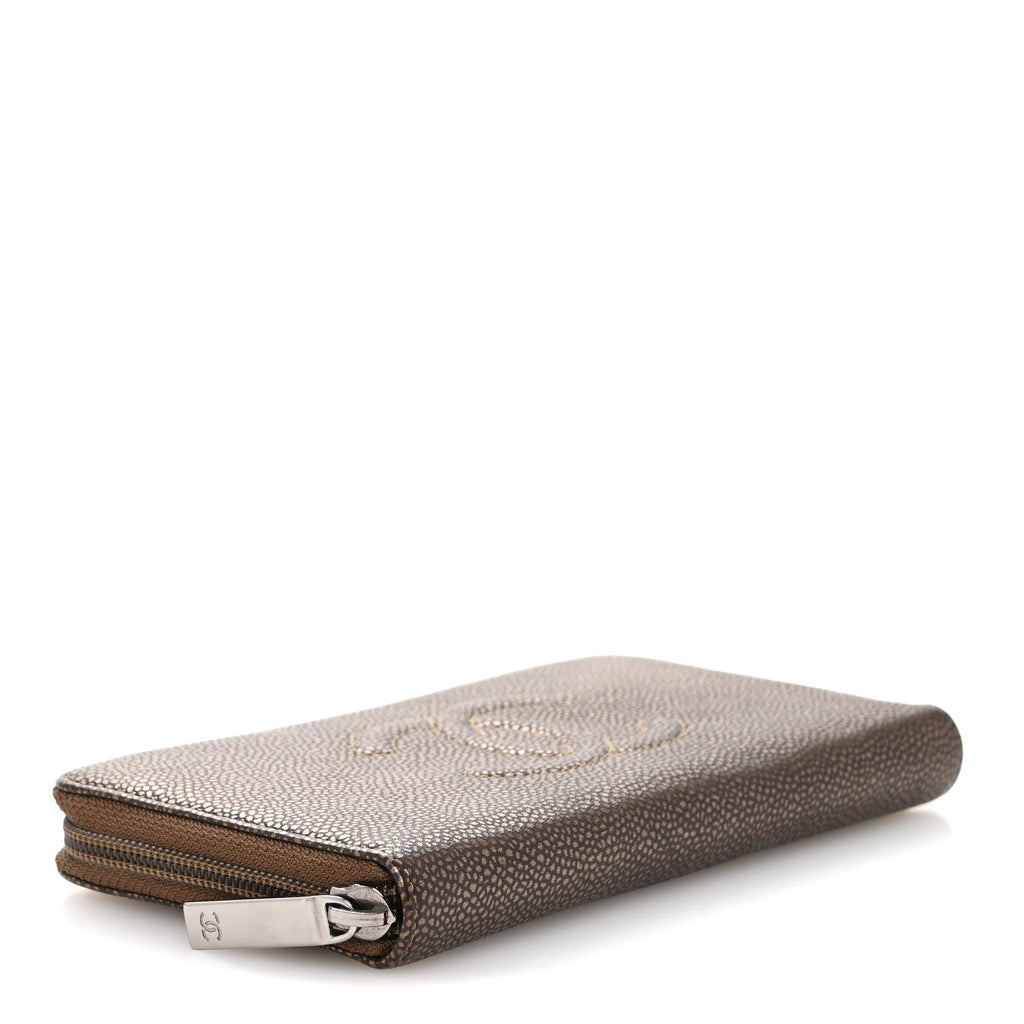Metallic Caviar Large Timeless CC Zip Around Wallet Bronze