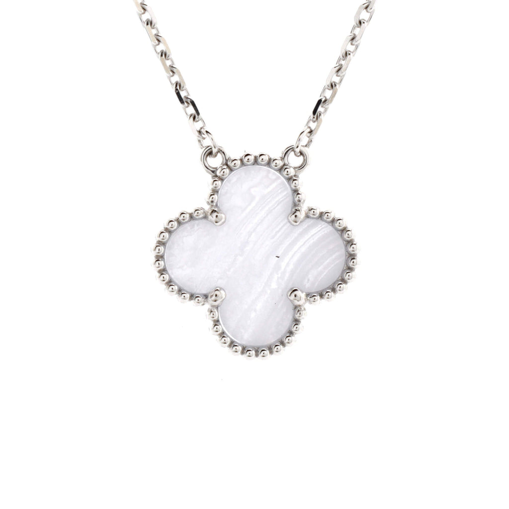 Vintage Alhambra Pendant Necklace 18K White Gold and Chalcedony