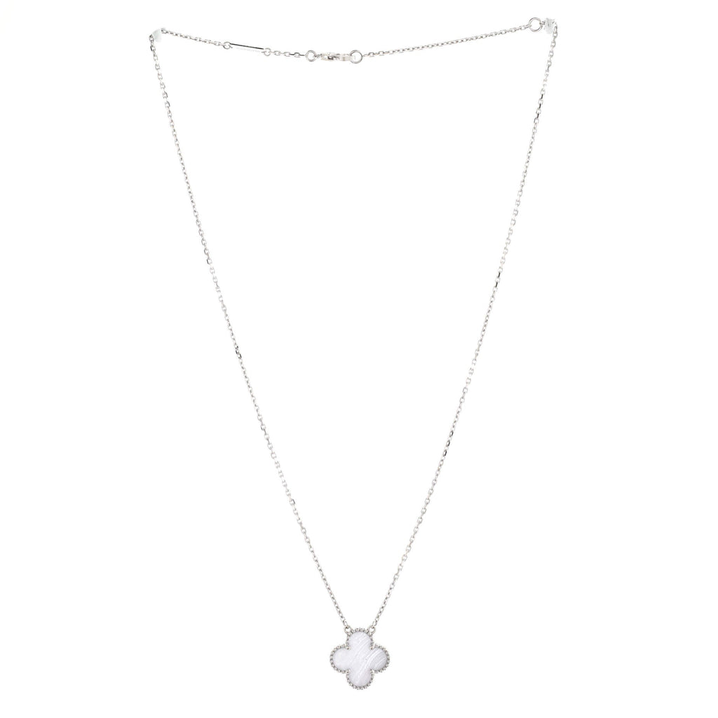 Vintage Alhambra Pendant Necklace 18K White Gold and Chalcedony