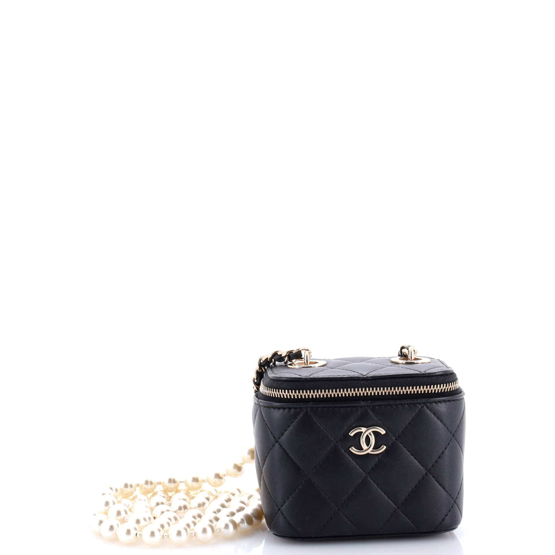 Vanity Case with Pearl Chain Quilted Lambskin Mini