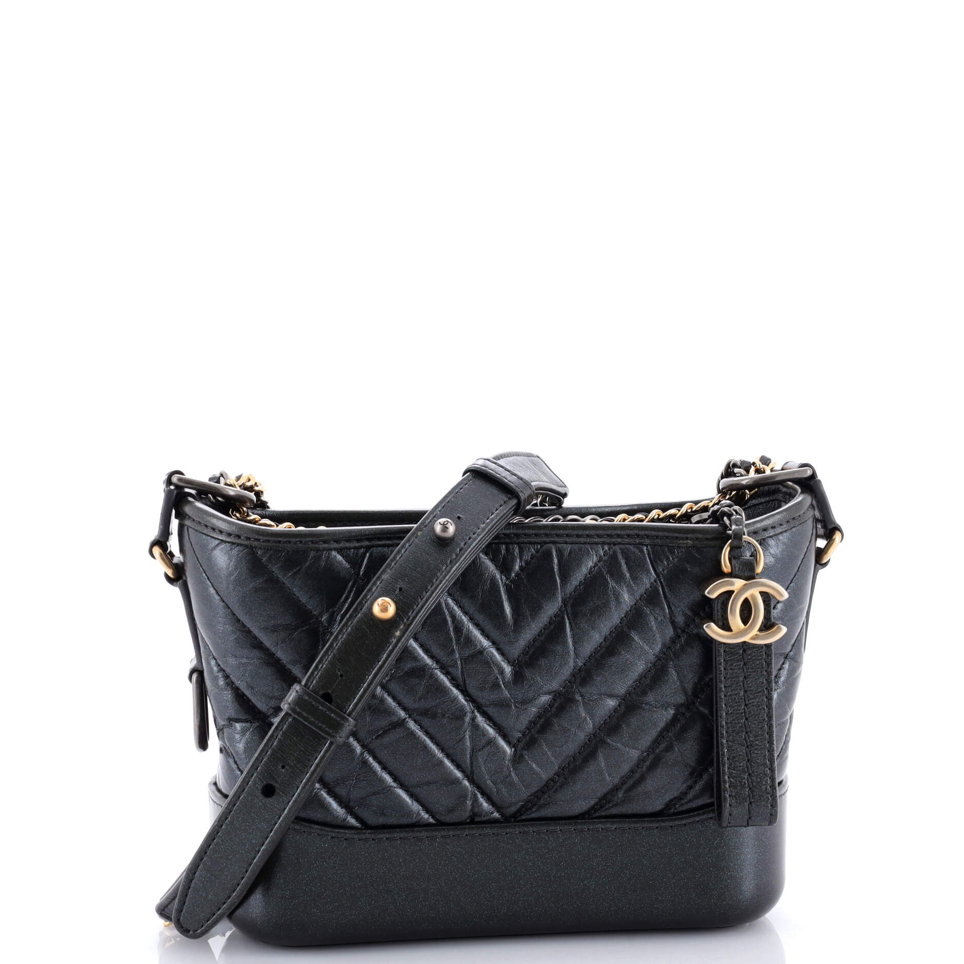 Gabrielle Hobo Chevron Metallic Aged Calfskin Small