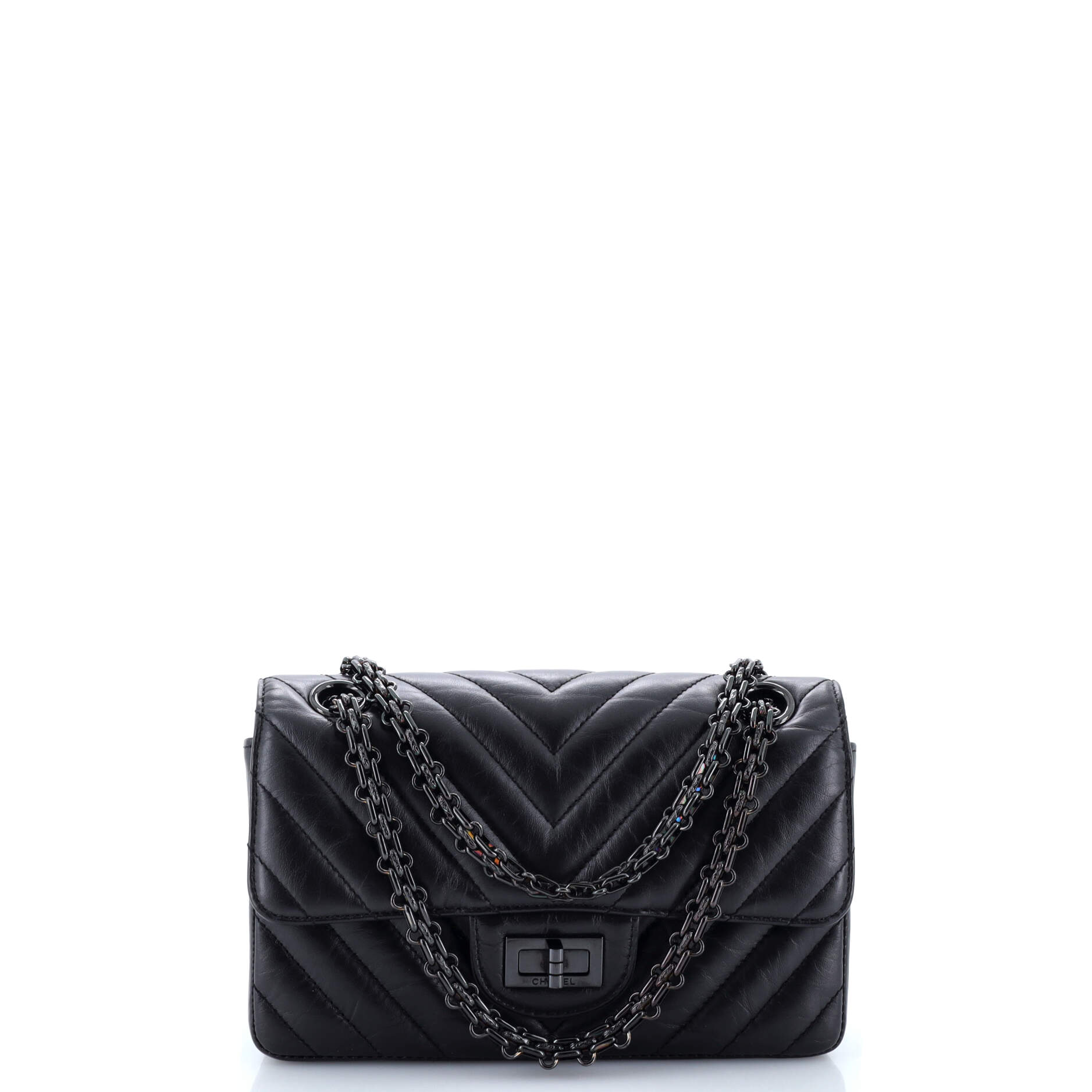 So Black Reissue 2.55 Flap Bag Chevron Aged Calfskin Mini
