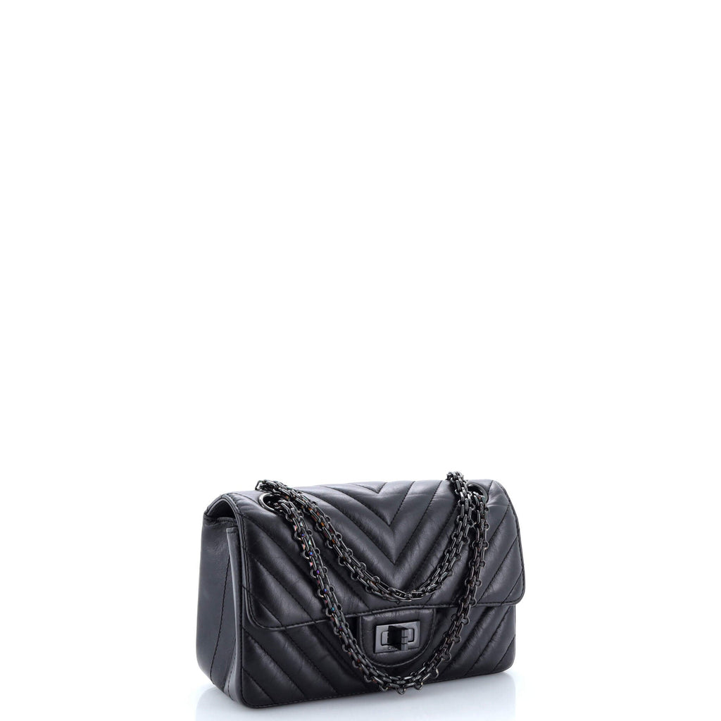 So Black Reissue 2.55 Flap Bag Chevron Aged Calfskin Mini
