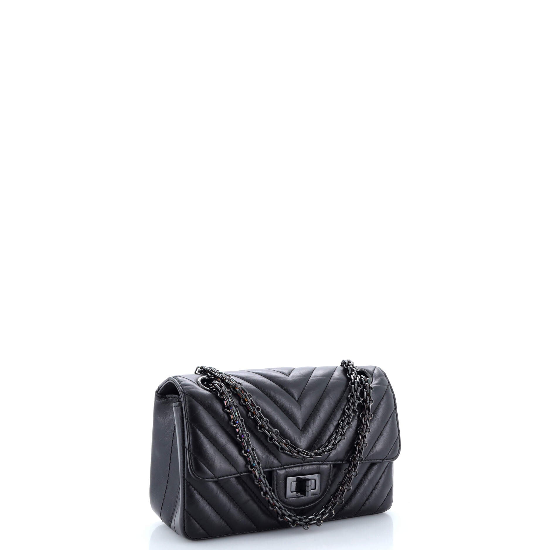 So Black Reissue 2.55 Flap Bag Chevron Aged Calfskin Mini