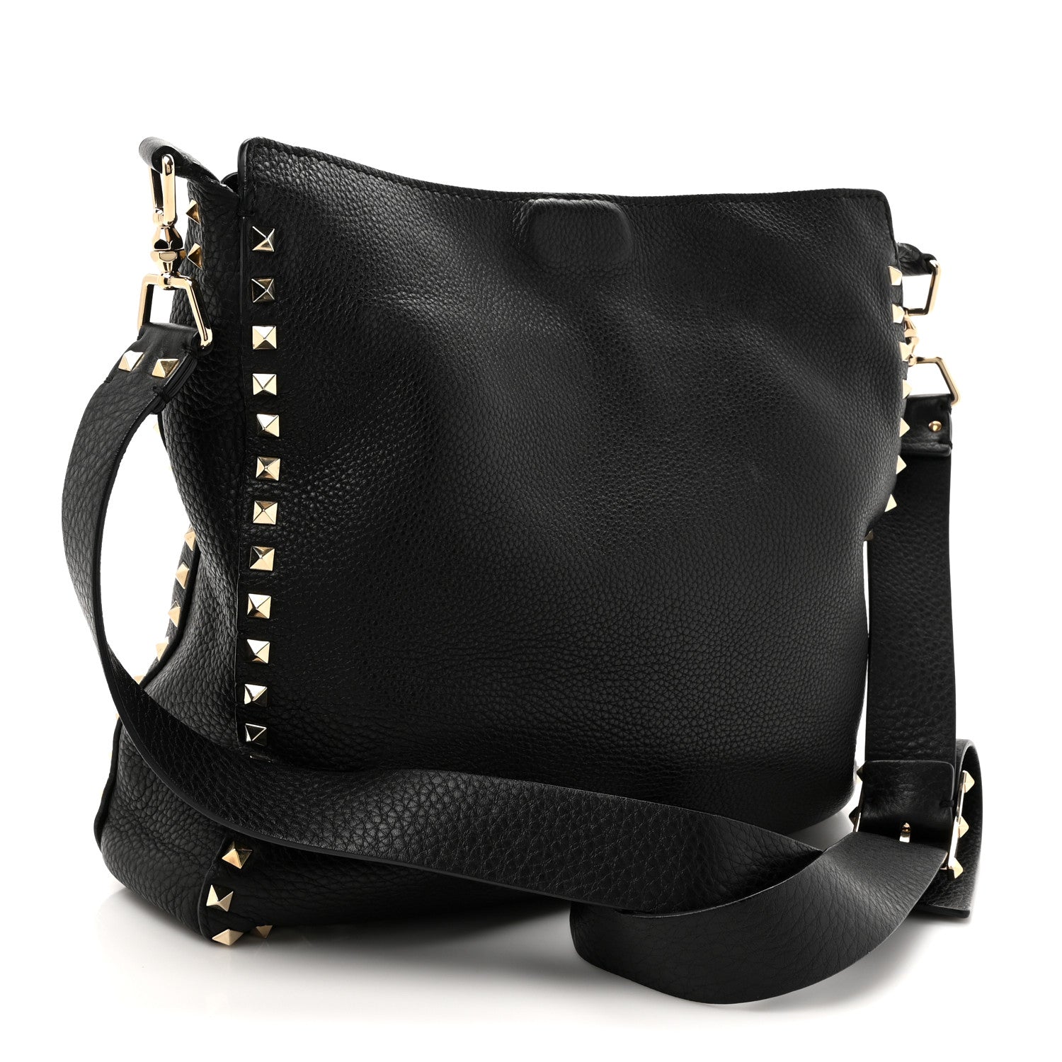 Pebbled Calfskin Small Rockstud Flip-Lock Messenger Bag Black