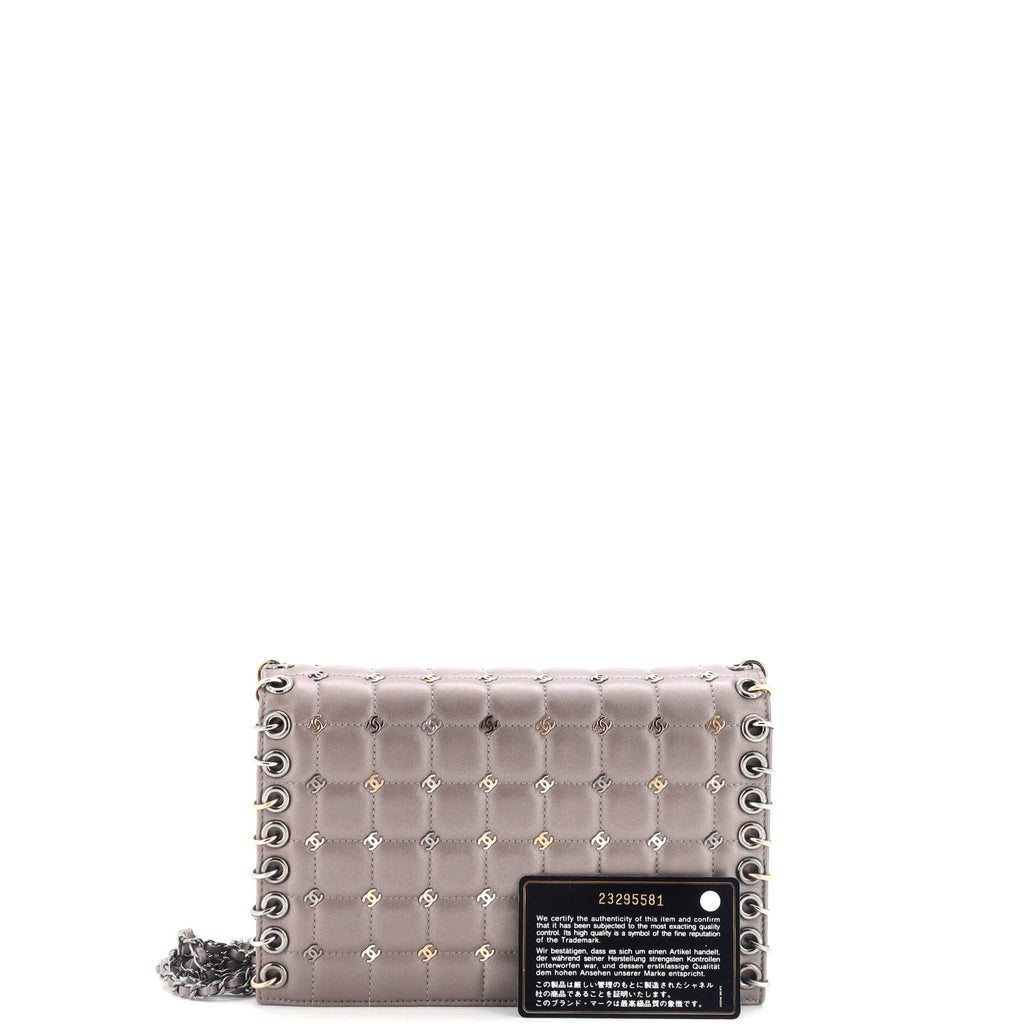 Metal CC Signature Clutch on Chain Embellished Quilted Leather Small