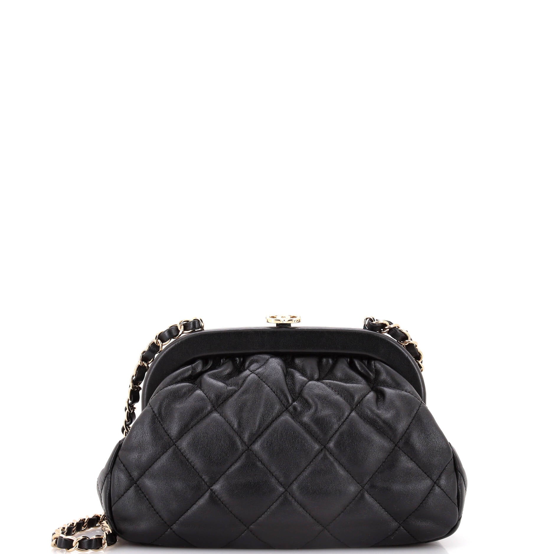 Kiss Lock Frame Shoulder Bag Quilt Lambskin Small