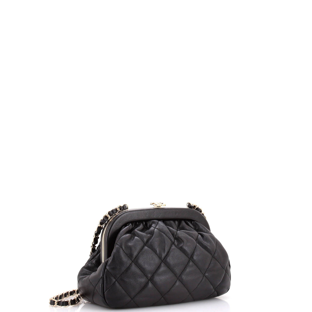 Kiss Lock Frame Shoulder Bag Quilt Lambskin Small