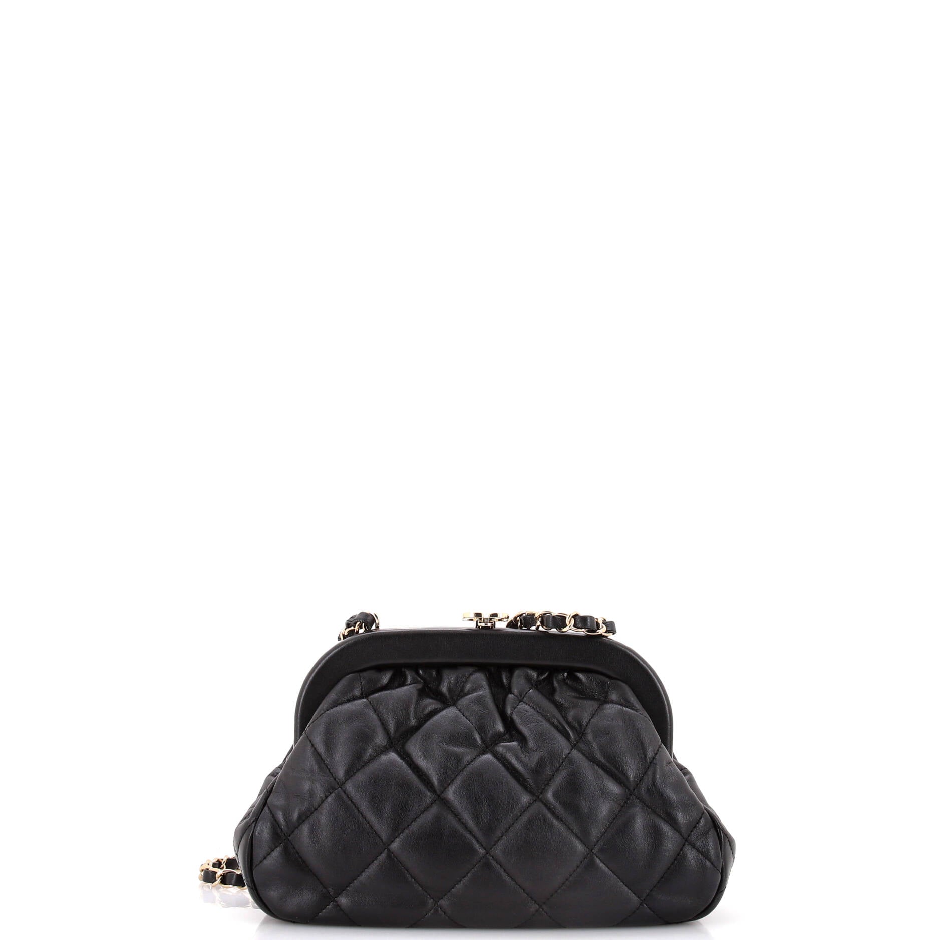 Kiss Lock Frame Shoulder Bag Quilt Lambskin Small