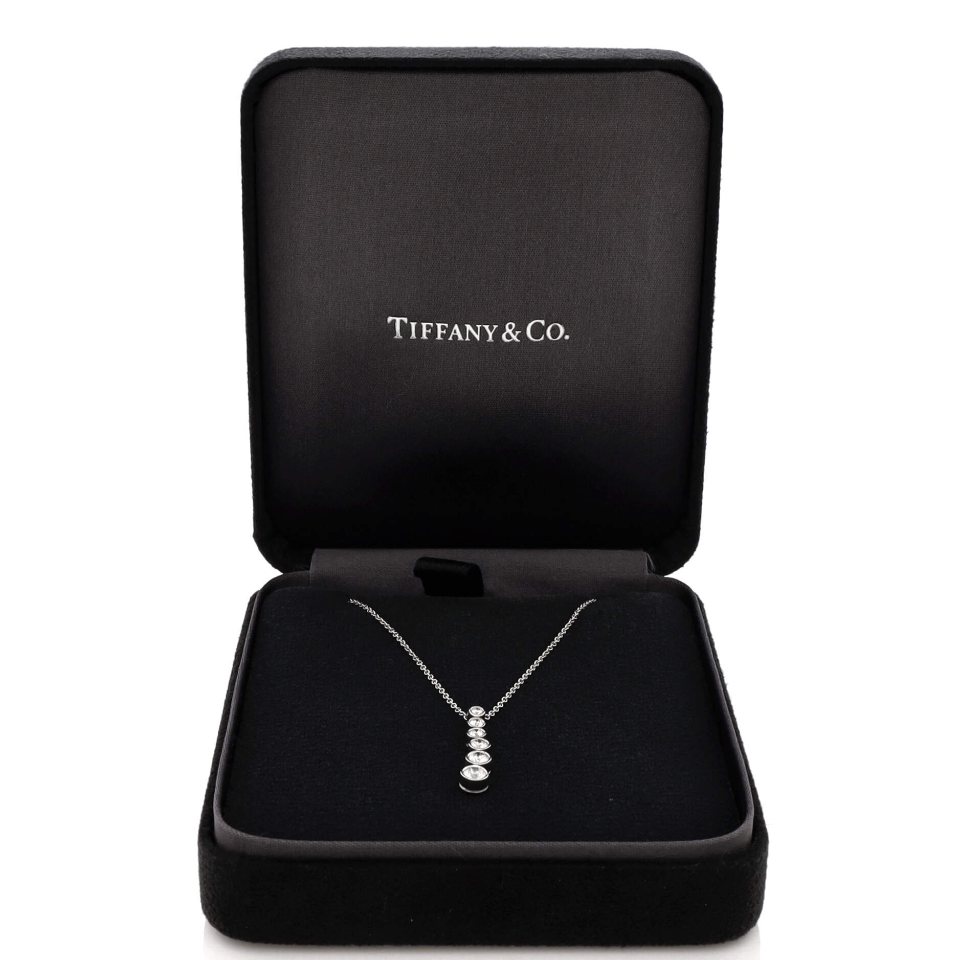 Jazz Graduated Drop Pendant Necklace Platinum and Diamonds