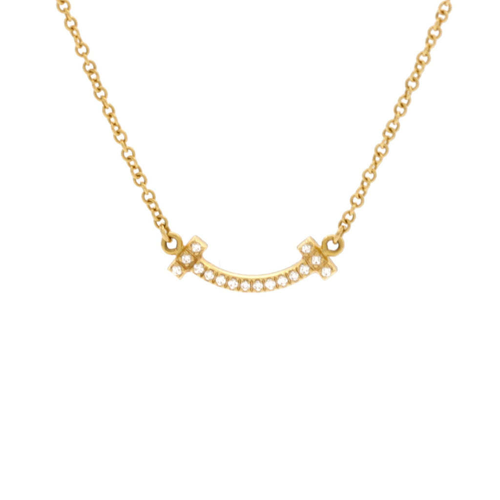 T Smile Pendant Necklace 18K Yellow Gold with Diamonds Mini