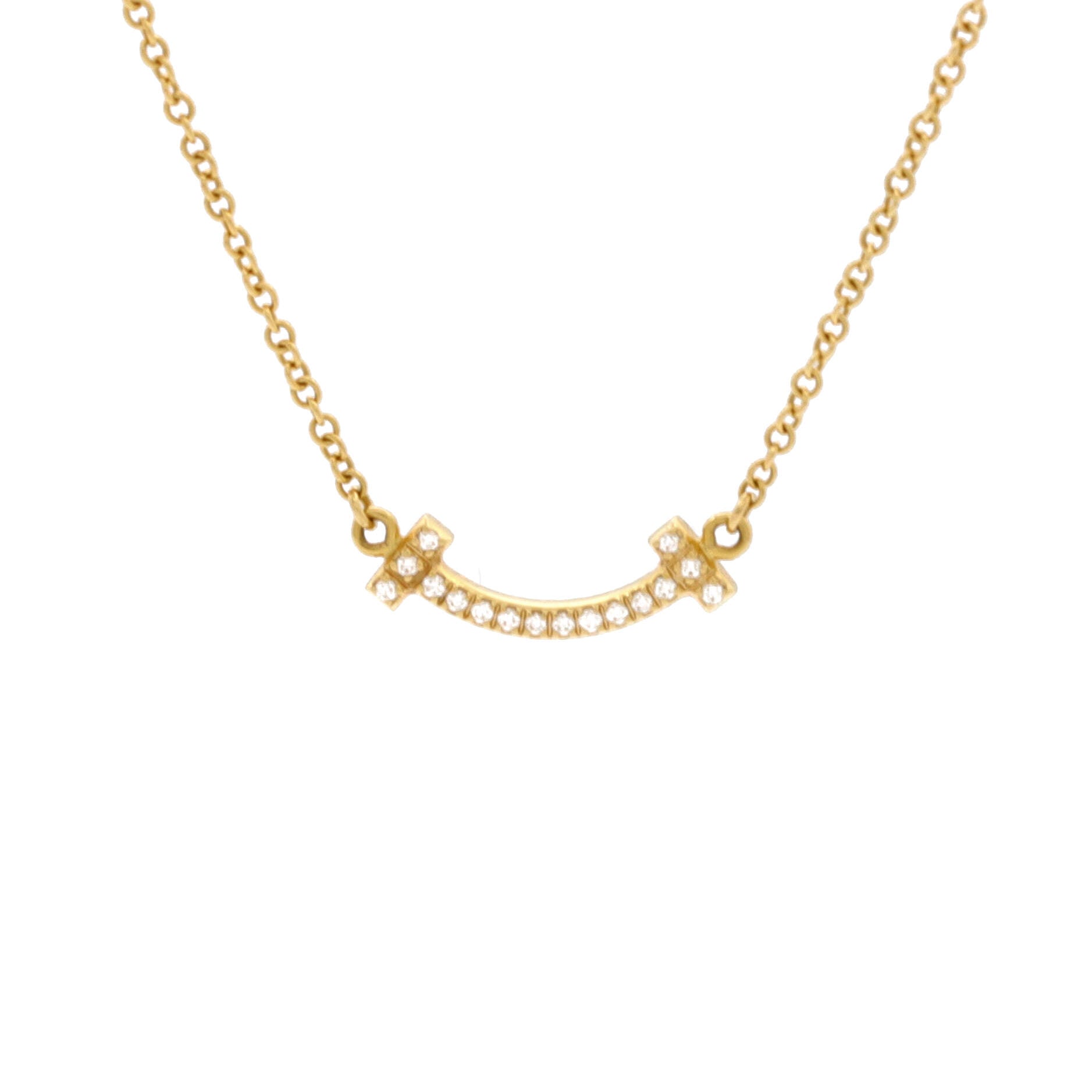 T Smile Pendant Necklace 18K Yellow Gold with Diamonds Mini