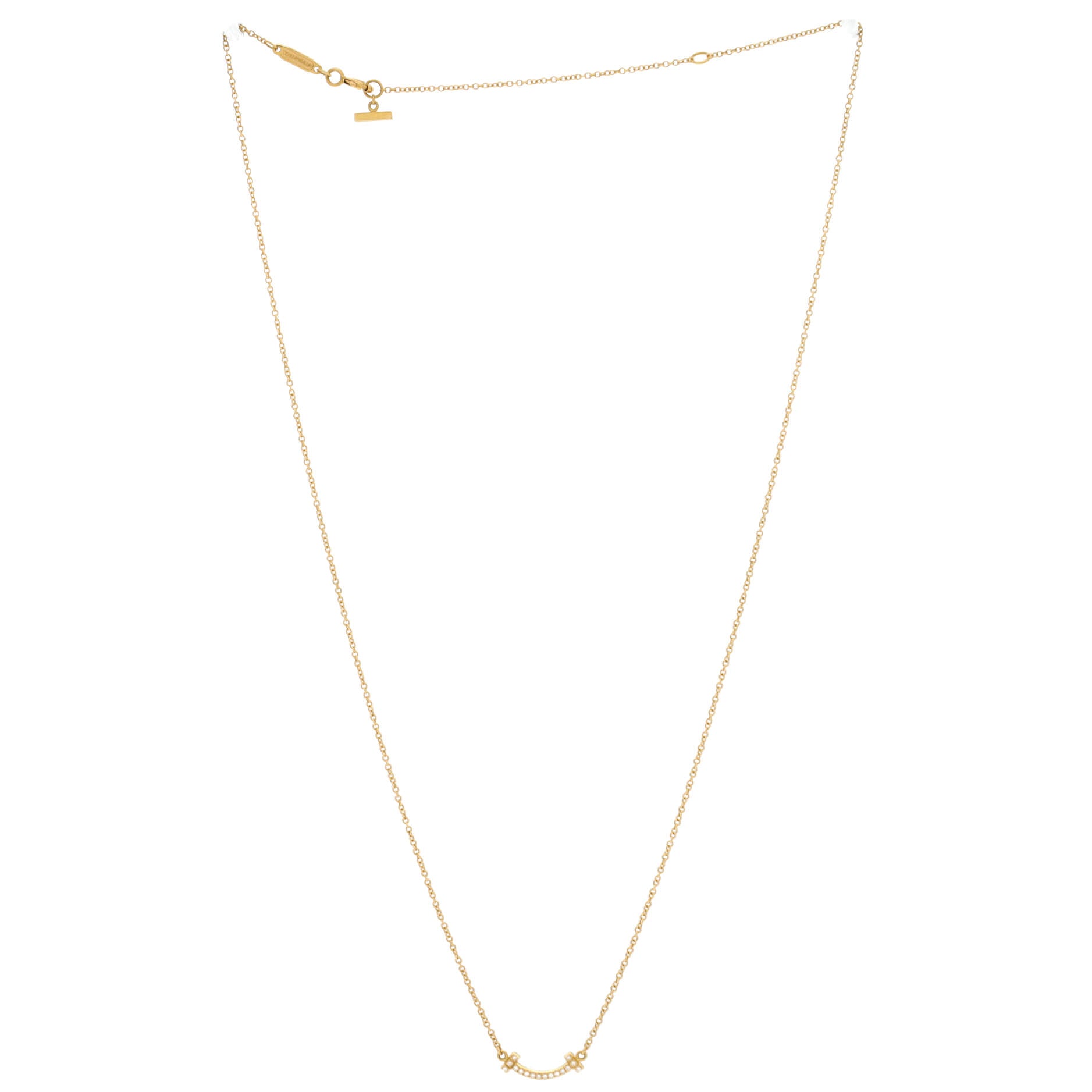 T Smile Pendant Necklace 18K Yellow Gold with Diamonds Mini