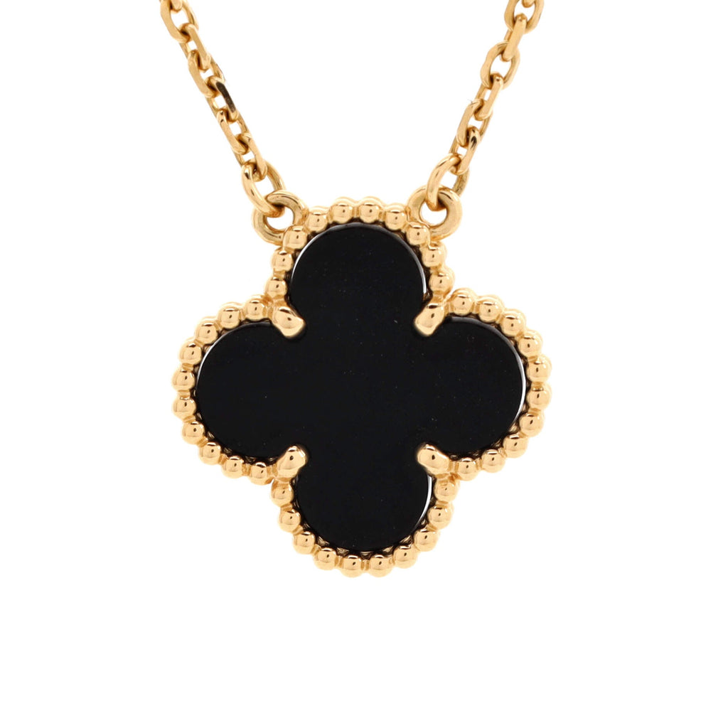 Vintage Alhambra Pendant Necklace 18K Yellow Gold and Onyx
