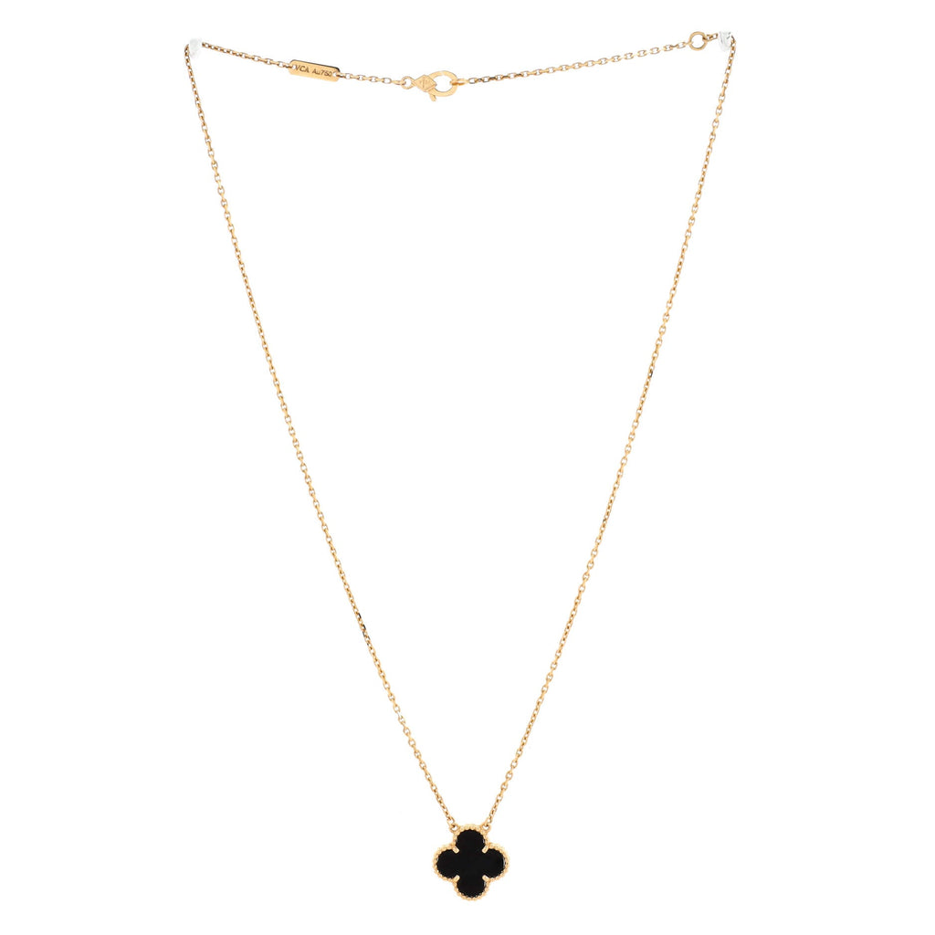 Vintage Alhambra Pendant Necklace 18K Yellow Gold and Onyx
