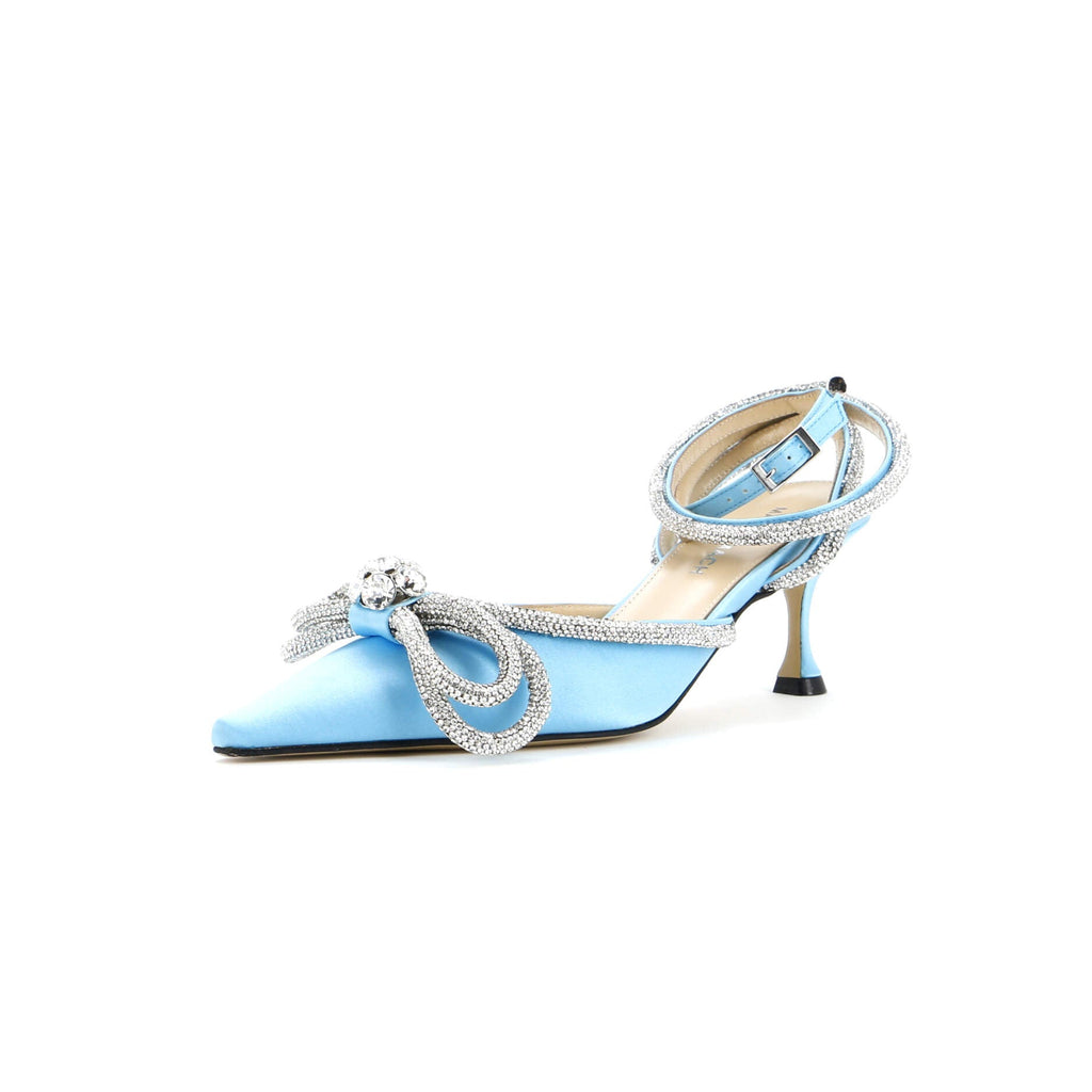Women's Double Bow Ankle Strap Pumps Satin 75