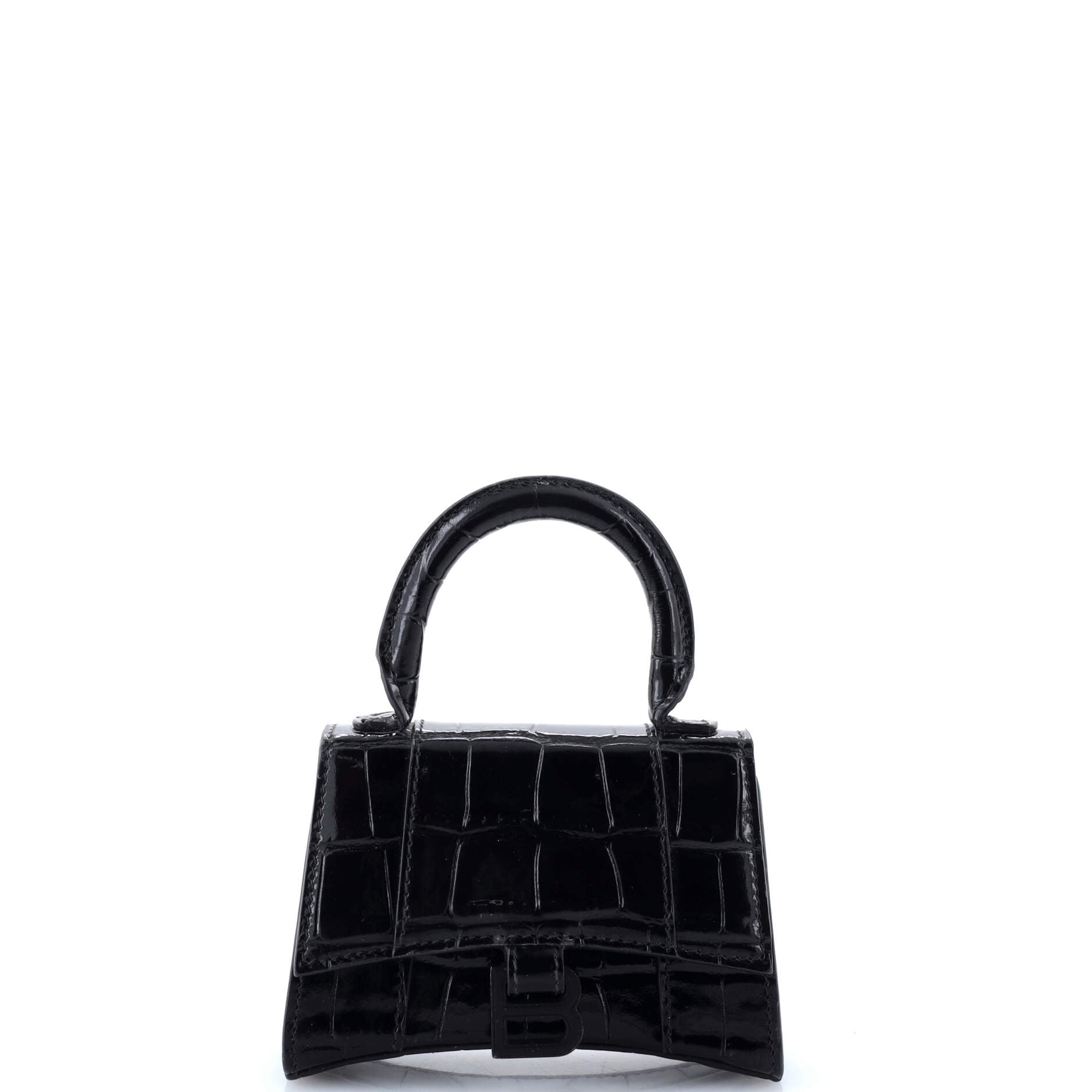 Hourglass Top Handle Bag Crocodile Embossed Leather Mini