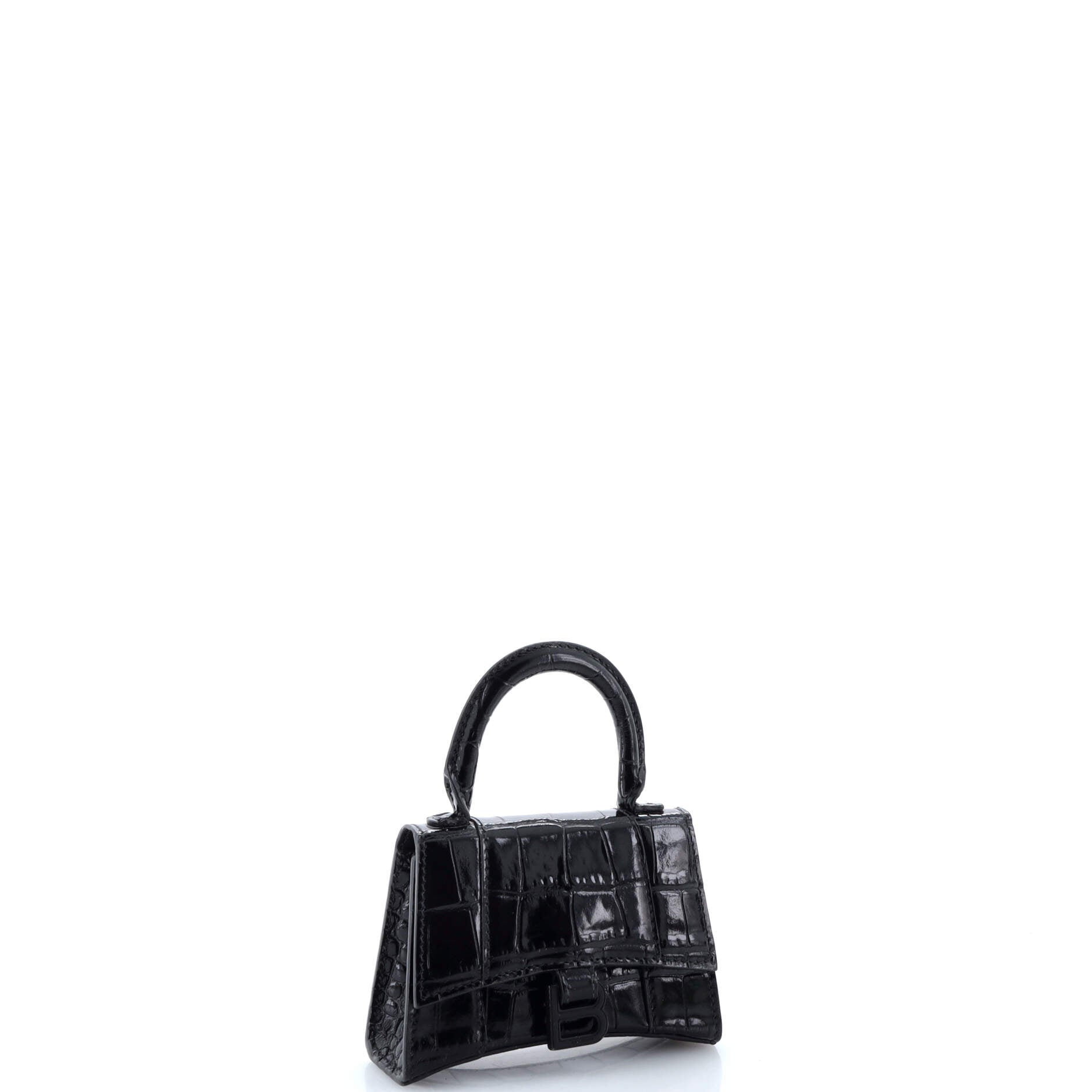 Hourglass Top Handle Bag Crocodile Embossed Leather Mini